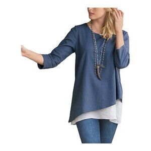 Soft Surroundings Maya Tunic XS Linen Blend Asymmetrical Chiffon Hem Lagenlook